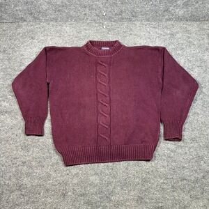 Oakbrook Mens Large Burgundy Ramie Cotton Cable Knit Shaker Stitch Sweater